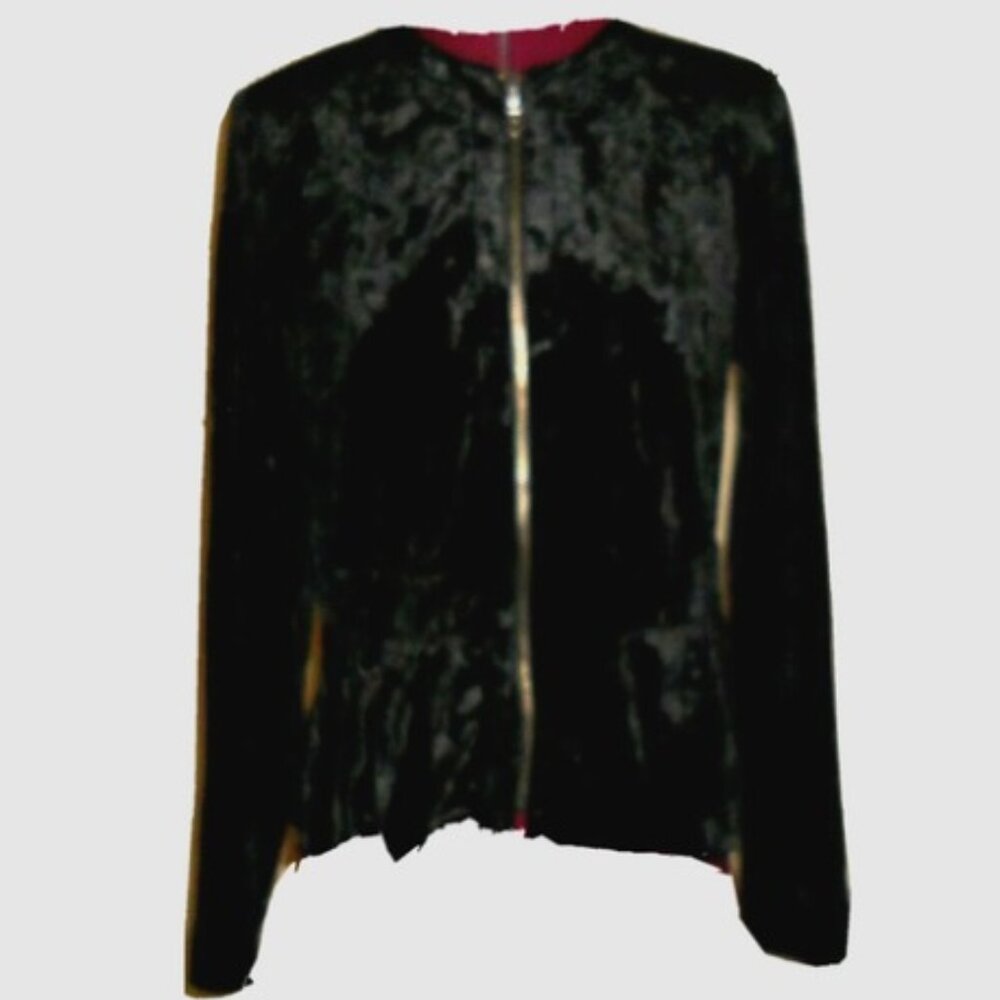 INC International Concepts PM Black Velour Zippered Jacket Peplum Style